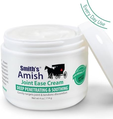 Smith's Amish Joint Ease Cream - Soothing Cooling Formula - 4 oz Jar | For Joint Discomfort, Stiffness & Muscle Tension - Arnica, Peppermint