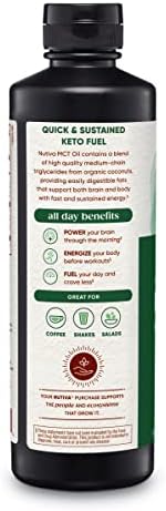 Nutiva Organic MCT Oil, Unflavored, 32 Oz, USDA Organic, Non-GMO, Non-BPA, Whole 30 Approved, Vegan, Gluten-Free & Keto, 14g MCT per Serving & Neutral Flavor for Energy Boost to Coffee, Shakes and Salads