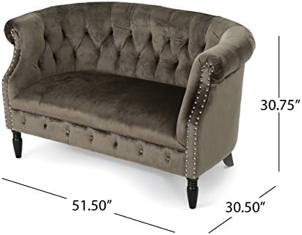 Christopher Knight Home Milani Tufted Scroll Arm Velvet Loveseat, Grey / Dark Brown
