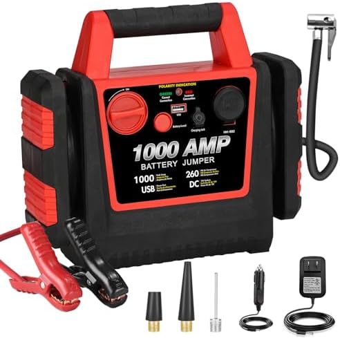 Car Battery Jump Starter-1000Amp 12V Lead-Acid Battery Jump Box with 260PSI Air Compressor, 10000 mAh Portable Power Station