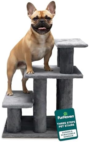 Furhaven Steady Paws Multi-Step Pet Stairs for High Beds & Sofas - Cream, 3-Step