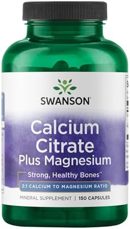 Swanson Calcium Citrate Plus Magnesium, 150 Capsules | Mineral Supplement Promoting Strong Bones, Energy Production, and Muscle Relaxation