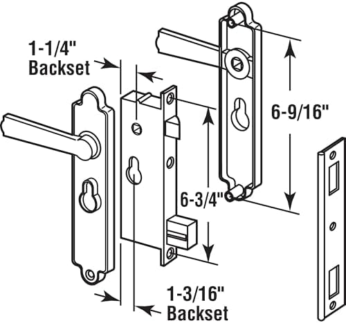 Prime-Line K 5092 Steel and Diecast Security Door Keyed-Locking Mortise Handle Set for Security Screen Doors, 6-3/4 Inch Mounting Hole Centers, Black, Set of 1