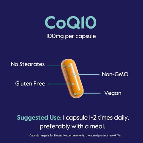 BESTVITE Coenzyme CoQ10 100mg (120 Vegetarian Capsules) Naturally Fermented - No Stearates - No Fillers - Vegan - Non GMO - Gluten Free | Vegan - Gluten Free - Non GMO - Coenzyme Q10 Supplement - Antioxidant for Heart & Energy Support* - Easy to Swallow…