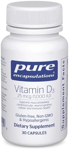 Pure Encapsulations Vitamin D3 25 mcg (1,000 IU) - Supplement to Support Bone, Joint, Breast, Heart, Colon & Immune Health* - with Premium Vitamin D - 120 Capsules | Supplement to Support Bone, Joint, Breast, Heart, Colon and Immune Health*, with Premium…