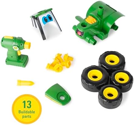 BUILD-A-BUDDY John Deere Tractor Toy and Toy Drill - Toddler STEM Take Apart Toys with 16 Individual Pieces and Kids Tools - Kids Building Toys Ages 3 Years and Up