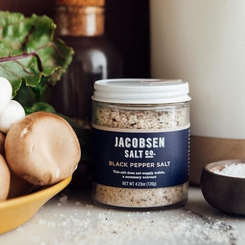 Jacobsen Salt Co. Black Garlic Salt, Kosher, Non-GMO, Umami - 2.5 Oz | Steak Seasoning, Non-Iodized, Made in USA, Sweet Umami Flavored, Kosher Sea Salt, Infused with Garlic