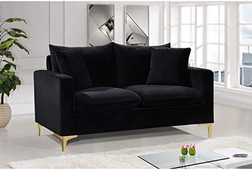Meridian Furniture Naomi Collection Modern | Contemporary Grey Velvet Upholstered Loveseat with Stainless Steel Base in a Rich Gold or Chrome Finish, 633Grey-L