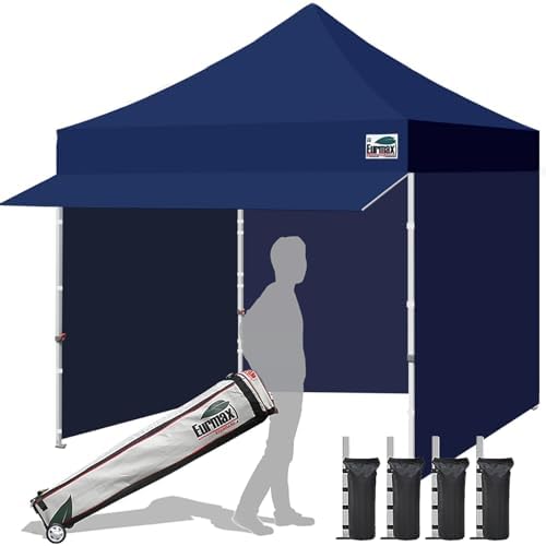 Eurmax USA 10x10 Pop Up Canopy,Commercial Tent with Patented No-Tip Rolling Bag,30sqft Extension Awning & 4 Zippered Removable Walls,UV & Water Resistant,Heavy Duty Instant Shelter Gazebo,White