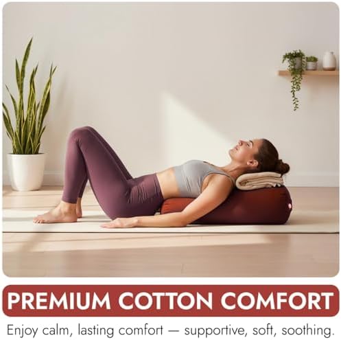 Yogikuti Iyengar Yoga Bolster for Restorative Yoga and Meditation – Lightweight Cotton Support Pillow with Handle for Easy Carry