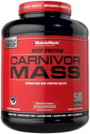 MuscleMeds CARNIVOR Mass Gainer Beef Protein Isolate Shake, 50 Grams Protein, 125 Grams Carbs, 0 Fat, 0 Sugar, Lactose Free, Halal Certified, Chocolate Peanut Butter, 6 Pound