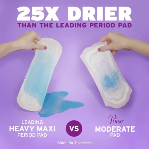 Poise Incontinence Pads & Postpartum Incontinence Pads, 4 Drop Moderate Absorbency, Regular Length, 66 Count, Packaging May Vary