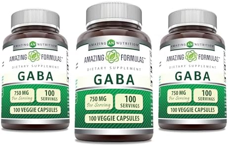 Amazing Formulas GABA Supplement | 750 Mg per Serving | 100 Veggie Capsules | Non-GMO | Gluten-Free | Made in USA | Ideal for Vegetarians