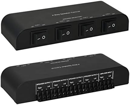 2 Way Speaker Switch, 1 in 2 Out Way Pair Stereo Speaker Selector W/Volume Control Metal Non-Slip Box - Black (61052), 9.0 x 3.25 x 1.5
