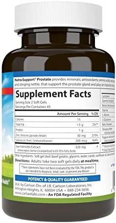 Carlson Nutra-Support Prostate, Prostate Support, Men's Health, 90 Softgels | with Saw Palmetto & Stinging Nettle; Reproductive Health