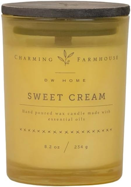 Charming Farmhouse by DW Home Vanilla Brûlée Scented Candle, 8 oz Wooden Wick Candle, Vanilla Bean, Toffee & Toasted Marshmallow Fragrance, Up to 40H Burn Time