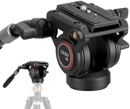 Cayer H8 Tripod Fluid Head, 60mm Base Video Head 13.2 Lb Load for Camera | Metal Housing, Adjustable Pan Handle, Smooth Fluid Movement