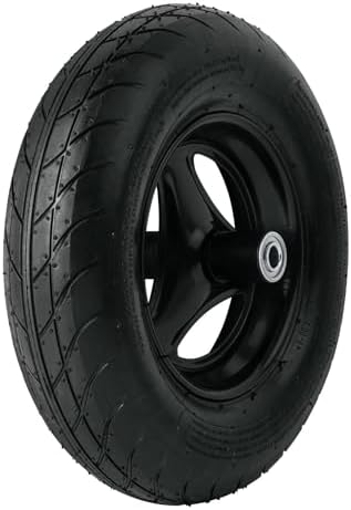 Truper 16"x 4" Lightweight Wheelbarrow Replacement Tire Assembly | Heavy-Duty Pneumatic Wheel with Reinforced Rim, Axle