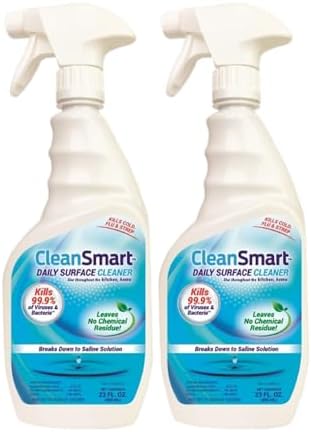 CleanSmart Daily Surface Cleaner and Pet-Safe Disinfectant, 23 oz (2 pack) | Hypochlorous Acid Spray Kills 99.9% of Viruses and Bacteria, No Harsh Residue, Food Contact Surface Sanitizer, No Rinse