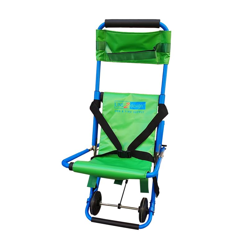 LINE2design EMS Mobility Chair - Emergency Patient Lift Transfer - Single Operator - Medical 4 Wheels 400 lb - Green