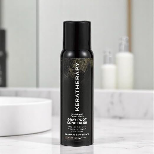 Keratherapy Keratin Infused Perfect Match Gray Root Concealer Spray, Dark Brown, 3 oz