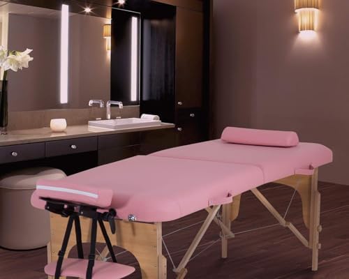 BestMassage | Portable Massage Table | 24" Wide, Black PU Leather | Lightweight, 2-Fold Massage Table with Height Adjustment, 450lbs Capacity, Carry Bag | For Massage, Facial, Tattoo, Home, Spa