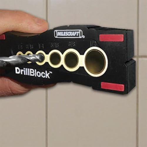 Milescraft 1312 Drill Block - Handheld Drilling Guide, Drilling Jig with Drill Guides for 6 of the Most Common Imperial Drill Bit Sizes