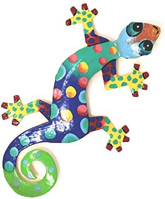 Global Crafts 8" Painted Gecko Recycled Haitian Metal Wall Art Blue Green, Florida