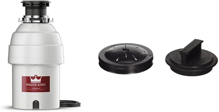 Waste King Legend Series 1 HP Continuous Feed Garbage Disposal with Power Cord - (L-8000) & 1025 EZ Mount Garbage Disposal Stopper and Splash Guard