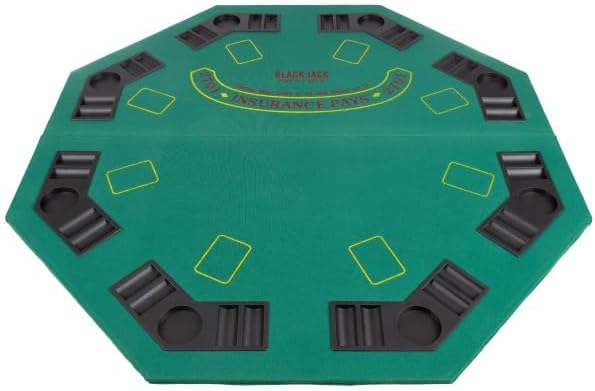 Folding Poker Table Top – 48-Inch Solid Wood Topper – Space for 8 Players – Blackjack Table with Built-in Cupholders and Chip Trays by