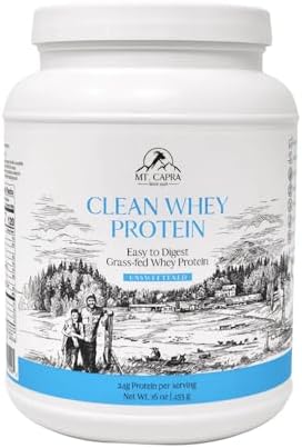 Mt. Capra Clean Whey Protein | Grass-Fed Undenatured Goat Whey Protein Powder | 24 g Protein Per Serving, All Natural, Non-GMO, High in Branch Chain Amino Acids | Unsweetened | 15 Servings - 16 oz