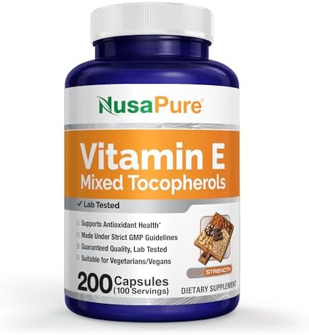 Vitamin E Mixed Tocopherols, Non-GMO Vegan, 200 Veg Capsules - 100 Servings | Plant Based with Gluten Free Formulation, Suitable for Adults