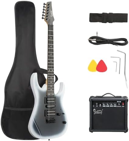 GLARRY 39" Full Size Electric Guitar Kit for Beginners, Starter Electric Guitar Set with 20W Amp & HSH Pickups, Model 170 (Black-White)