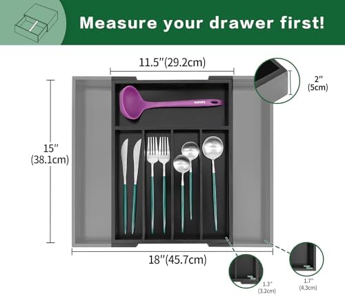 Utoplike Bamboo Expandable Kitchen Drawer Organizer Silverware Utensil Tray