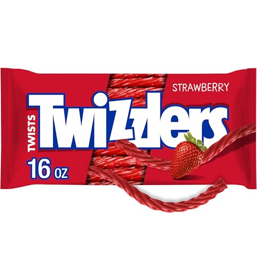 TWIZZLERS Twists Strawberry Flavored Licorice Style, Chewy Candy Bag, 16 oz | Strawberry Flavored Chewy Licorice Style Twists, Low Fat and Kosher, Classic Movie Snack for Parties and Candy Dishes, 16 oz