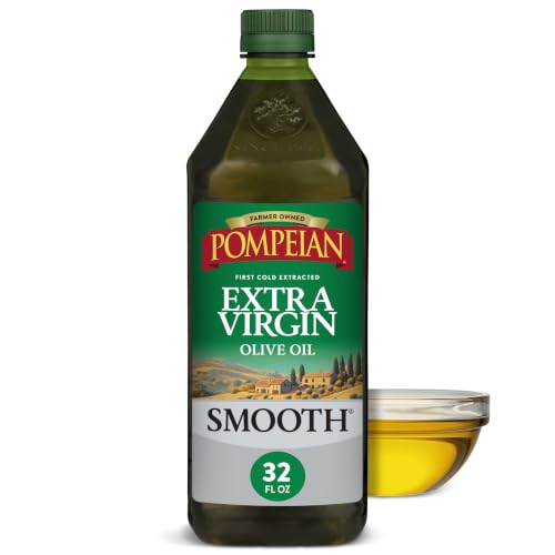 Pompeian Smooth Extra Virgin Olive Oil - 32 Fl Oz | First Cold Pressed Olive Oil for Cooking - Smooth Taste for Sauteing, Stir-Frying, and Baking