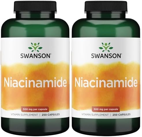 Swanson Niacinamide 500 Milligrams, 250 Capsules, 2 Pack | Supports Skin Health and Energy Production, Delivers 500 mg per Capsule