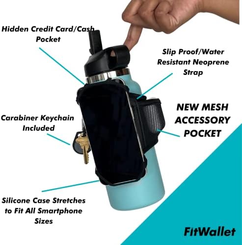 FitWallet™ Water Bottle Phone Holder & Sleeve | Strap Carrier & Pouch for Gym, Running, Hiking, Travel | Gym Bag Alternative Holds Phone