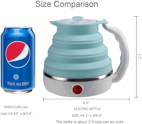 Travel Foldable Electric Kettle, Collapsible Electric Kettle Food Grade Silicone Small Pot Boiling water, Dual Voltage（600ml
