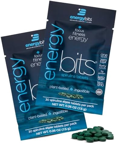 ENERGYBITS Organic Spirulina Tablets (1000 Algae Tablets) Natural Superfood for Energy, Fitness & Focus - 5g Protein, 1 Calorie, Sugar Free - Omega 3 - Spirulina Capsules - Gluten Free, Keto & Vegan