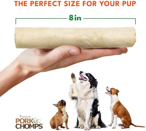 Pork Chomps Rawhide Free Pork Skin Dog Chews, Chicken Wrap, 8in Rolls, 2ct