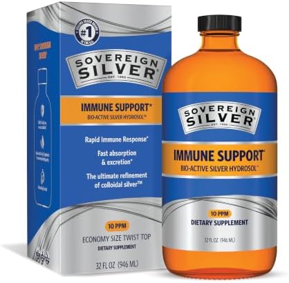 Sovereign Silver Immune Support, Colloidal Silver, 4 fl oz (118 mL) | Bio-Active Silver Hydrosol, 10 ppm, Liquid Dropper