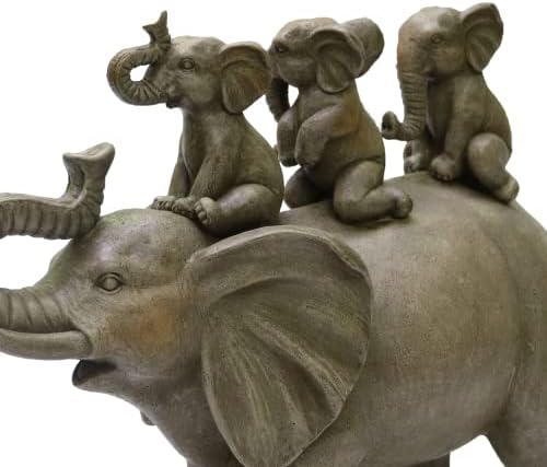 Nature's Mark 8" H 3 Baby Elephants Riding an Elephant Resin Statue Figurine Home Decorative Accent Decor (Brown)