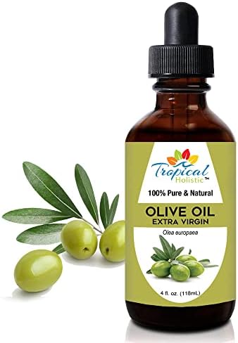 Tropical Holistic Extra Virgin Organic Olive Oil 4 oz - Cold Pressed Unrefined - Use For Face, Skin, Hair, Dry Scalp, Massage