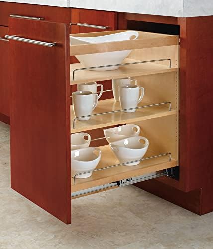 Rev-A-Shelf Pullout Kitchen Cabinet Organizer, Min Cabinet Opening 8.5" W | 8" W Slide Out Pantry Spice or Utensil Storage Rack with Adjustable Shelves for Base Cabinet Organization, 448-BC-8C