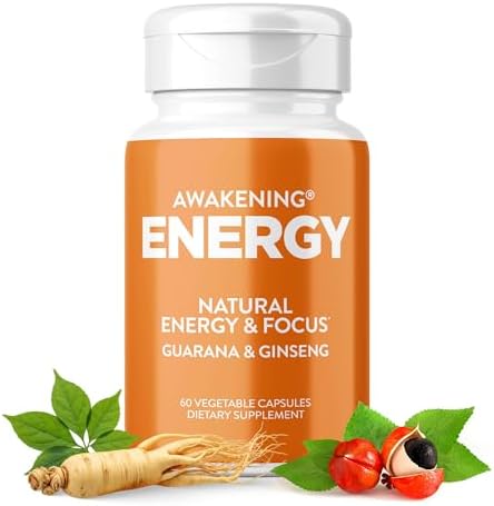 Awakening Natural Energy & Focus Supplement with Panax Ginseng, Guarana Extract & Chromium Picolinate | Brain Supplement for Focus, Energy