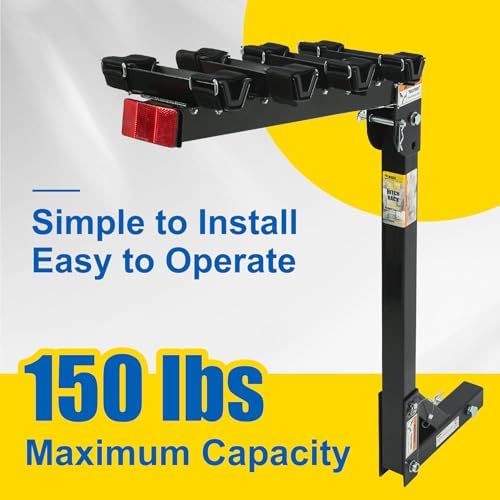 MaxxHaul Hitch Mount 4 Bike Rack 150 lb Capacity Heavy‑Duty Swing Down Design Fits Cars Trucks SUVs and Minivans with Safety Reflector Easy