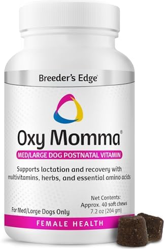 Breeder's Edge Oxy Momma Soft Chews, Postnatal Vitamin Supplement for Lactating Dogs and Cats, Supports Recovery, Hormones, and Next Pregnancy - for Medium & Large Dogs, 40ct Soft Chews