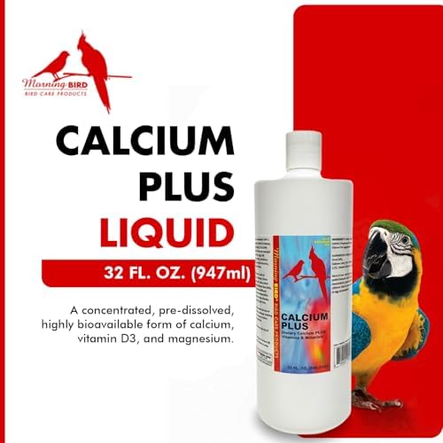 Calcium Plus Liquid for Birds – Calcium Supplement with Vitamins and Minerals for Strong Eggshells, Healthy Bones - Support Growth, Breeding, and Wellness for All Birds 4 Fl Oz | Calcium Supplement - Supports Healthy Growth, Bone Strength, Breeding, Brai…