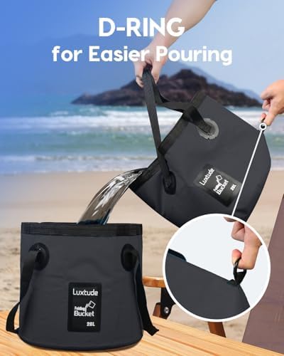 Luxtude Collapsible Bucket with Handle, Portable 5 Gallon Bucket for Camping, Fishing, Beach, Gardening, RV & Outdoor Emergency